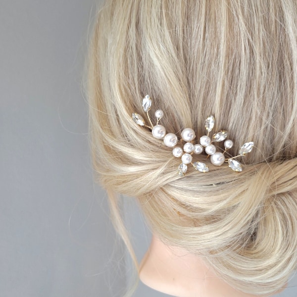 Pearl Hair Combs, Bridal Hair Pins, Wedding Hair Piece, Gold Pearl Hair Accessories, Bridal Hair Clip, Bridesmaid Hair