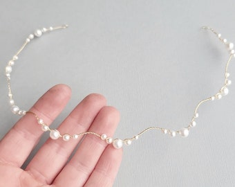 Pearl Hair Vine, Pearl Bridal Headband, Wedding Hair Piece, Pearl Hair Jewelry, Gold Hair Vine, Silver Headpiece