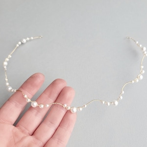 Cheveux de liane en perles, serre-tête de mariée en perles, mèche de cheveux de mariage, bijoux pour cheveux en perles, liane de cheveux or, bandeau en argent image 1