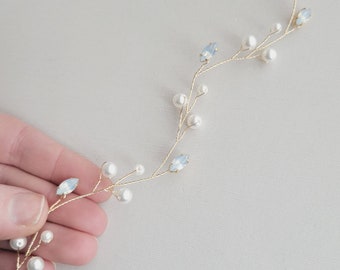 Wedding Opal Hair Vine, Pearl Headpiece, Bridal Hair Piece Rhinestone Hair Accessory, Wedding Headband, Hair Jewelry