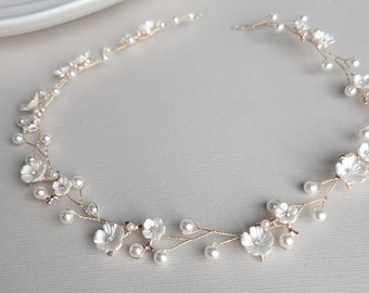 Flower Headpiece, Pearl Wedding Hair Piece, Bridal Headband, Floral Hair Piece, Wedding Hair