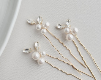 Pearl Wedding Hair Pins, Bridal Hair Comb, Gold Pearl Headpiece, Wedding Hair Piece Bridesmaid Hair