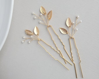 Gold Hair Pins, Leaf Hair Piece, Wedding Hair Comb, Silver Headpiece, Bridal Hair Accessory, Bridesmaid