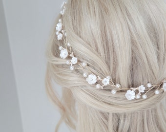 Flower Hair Vine, Pearl Bridal Hair Piece, Floral Wedding Headband, Bridal Hair Accessory, Wedding Hair