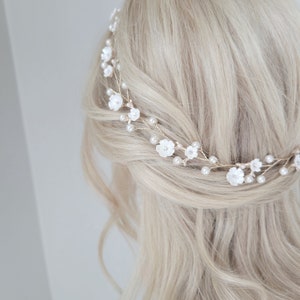 Flower Hair Vine, Pearl Bridal Hair Piece, Floral Wedding Headband, Bridal Hair Accessory, Wedding Hair image 1