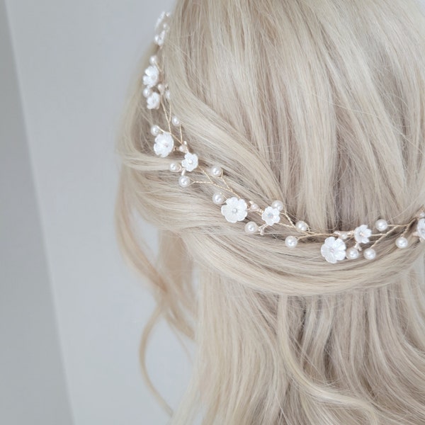 Flower Hair Vine, Pearl Bridal Hair Piece, Floral Wedding Headband, Bridal Hair Accessory, Wedding Hair