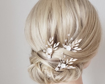 Bridal Hair Piece, Wedding Hair Comb, Gold Hair Pin, Hair Jewelry, Flower Hair Pins, Bridal Hair Vine,  Wedding Hair Clip