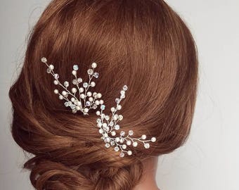 Pearl Hair Pins, Wedding Hair Baby's breath Hair Comb, Pearl Bridal Hair Clip