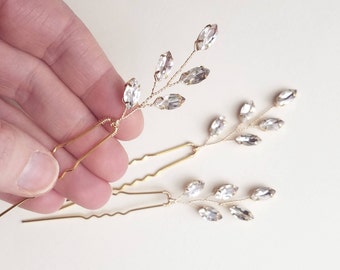 Crystal Hair Comb, Bridal Hair Pins, Gold Hair Accessory, Wedding Hair Vine, Rhinestone Hairpiece, Leaf Vine, Headpiece