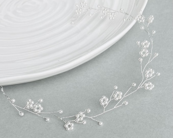 Enredadera de perlas para novias, tocado de gypsophila, tocado de boda con cuentas, accesorio para el cabello de boda de gypsophila, diadema de novia