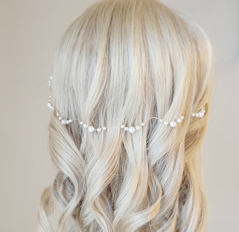 Cheveux de liane en perles, serre-tête de mariée en perles, mèche de cheveux de mariage, bijoux pour cheveux en perles, liane de cheveux or, bandeau en argent image 4