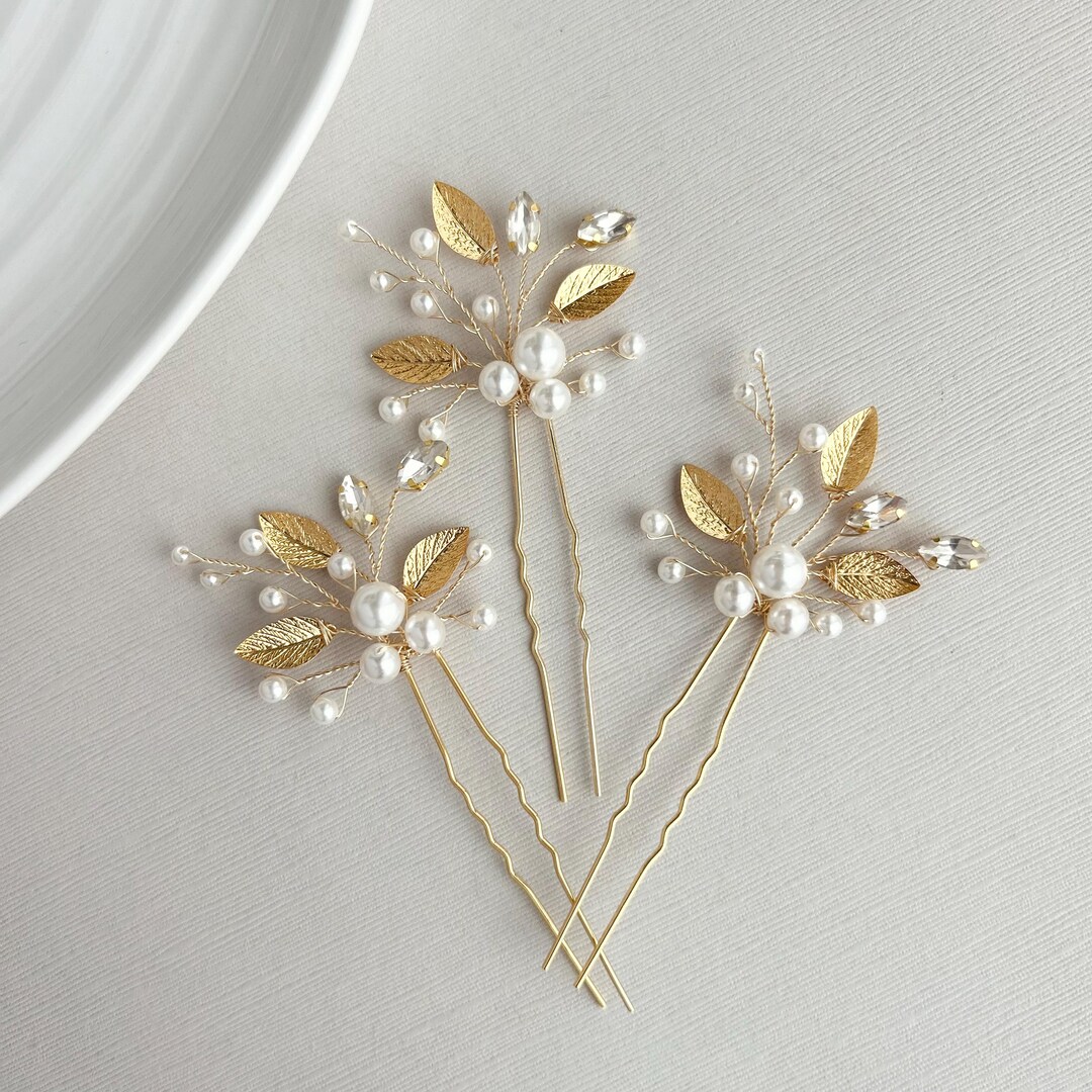 Bride Comb Pin Bridal Hair Comb, Gold Hair Pin, Leaf Hair Piece, Leaf Bridal Hair ...