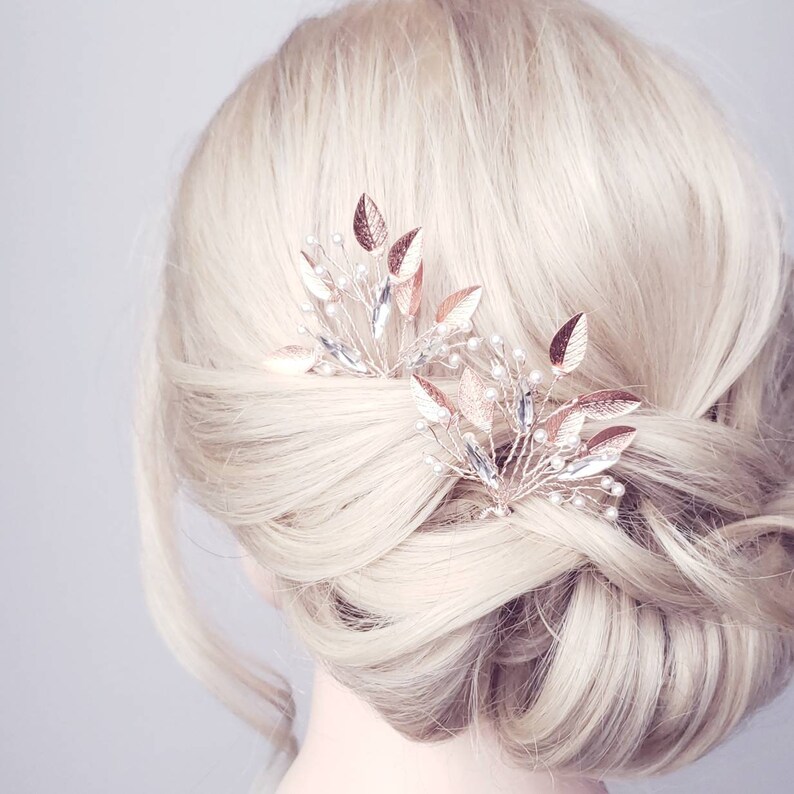 Rose Gold Hair Pieces Wedding Hair Comb Rose Gold Hair Pins Etsy