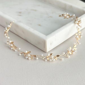 Bridal Headband, Gold Wedding Hair Vine, Bridal Hairpiece, Pearl Headpiece, Bridal Updo, Wedding Hair Accessory