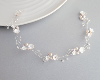 Pearl Headband, Wedding Hair Vine, Flower Hair Piece, Bridal Hair Accessory, Pearl Hair Jewelry