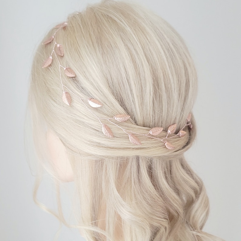 Rose Gold Hair Vine, Wedding Hair vine, Leaf Vine, Bridal Hairpiece, Rose Gold Tiara, Wedding Headpiece, Boho Wedding image 4