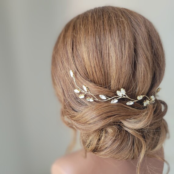 Gold Hair Vine, Bridal Crystal Hair Piece, Wedding Hair  display picture 1