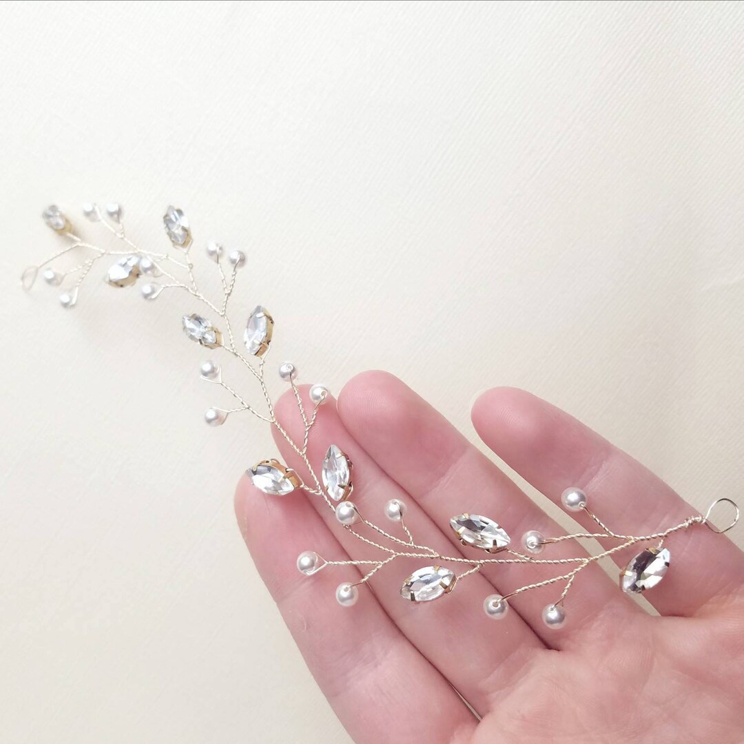 Gold Hair Vine, Pearl and Rhinestone Wedding Hair Piece, Bridal Crown