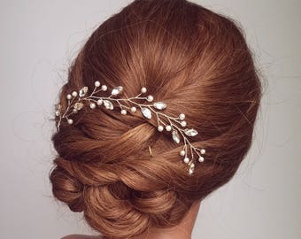 Pièce de cheveux de mariée, Vigne de cheveux de mariée en or, Pièce de cheveux de mariage, Coiffe de mariée, Couronne de cheveux, Tête de strass, Tête de mariée