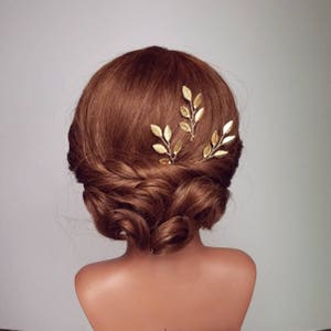 Gold Leaf Bridal Hair Pins, Leaf Hair Comb, Bridal Headpiece, Bridal Hair piece, Bridal Hair Vine, Gold Wedding Hair Comb, Leaf Hair pins image 2