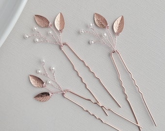 Rose Gold Hair Comb, Wedding Hair Pins, Bridal Hair Piece, Wedding Hair Vine, Wedding Hairpiece, Leaf Hair Pin, Bridal Hair Clip