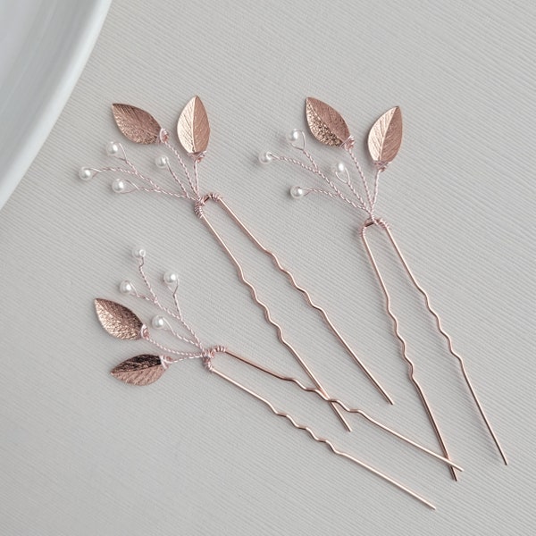 Rose Gold Hair Comb, Wedding Hair Pins, Bridal Hair Piece, Wedding Hair Vine, Wedding Hairpiece, Leaf Hair Pin, Bridal Hair Clip