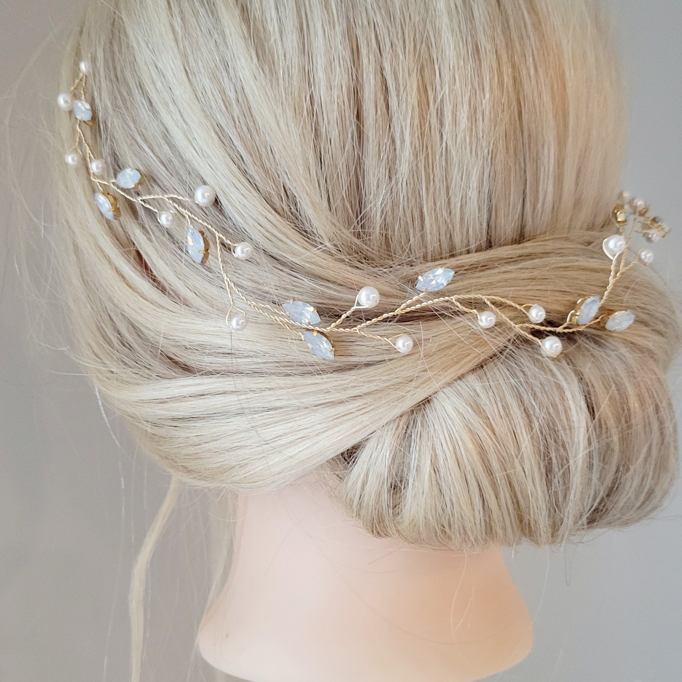 Opal Hair Vine, Pearl Hair Piece, Rhinestone Hair Accessory 