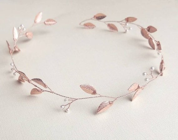 Falling Rose Gold Leaves Headband Rose Gold Fall Headband: Vintage Copper Leaf & Crystal  main image 2