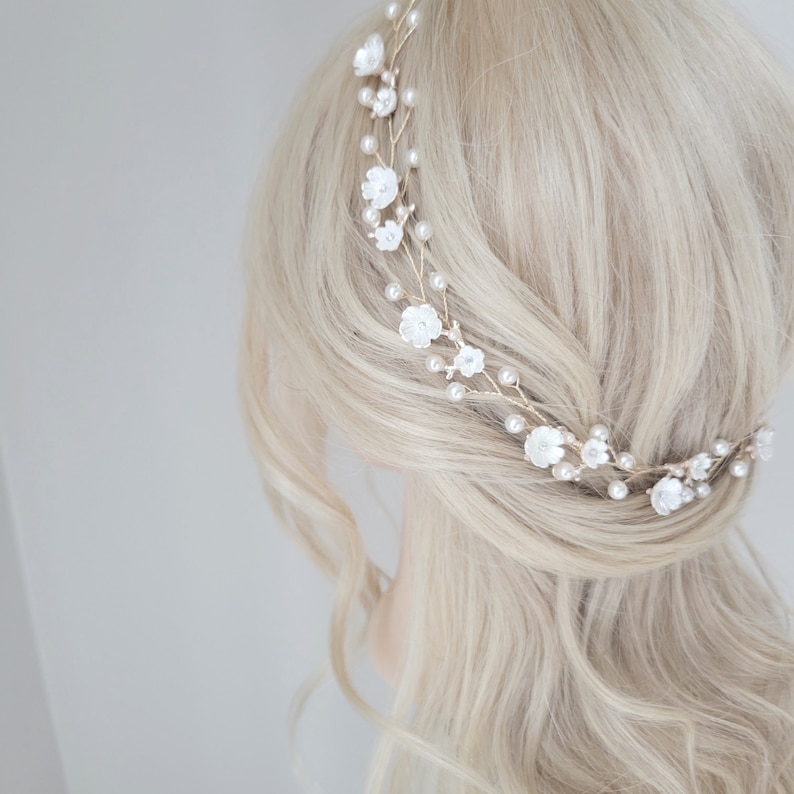 Flower Hair Vine, Pearl Bridal Hair Piece, Floral Wedding Headband, Bridal Hair Accessory, Wedding Hair image 6