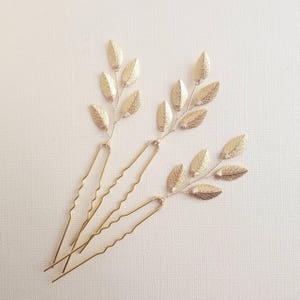 Gold Leaf Bridal Hair Pins, Leaf Hair Comb, Bridal Headpiece, Bridal Hair piece, Bridal Hair Vine, Gold Wedding Hair Comb, Leaf Hair pins image 1