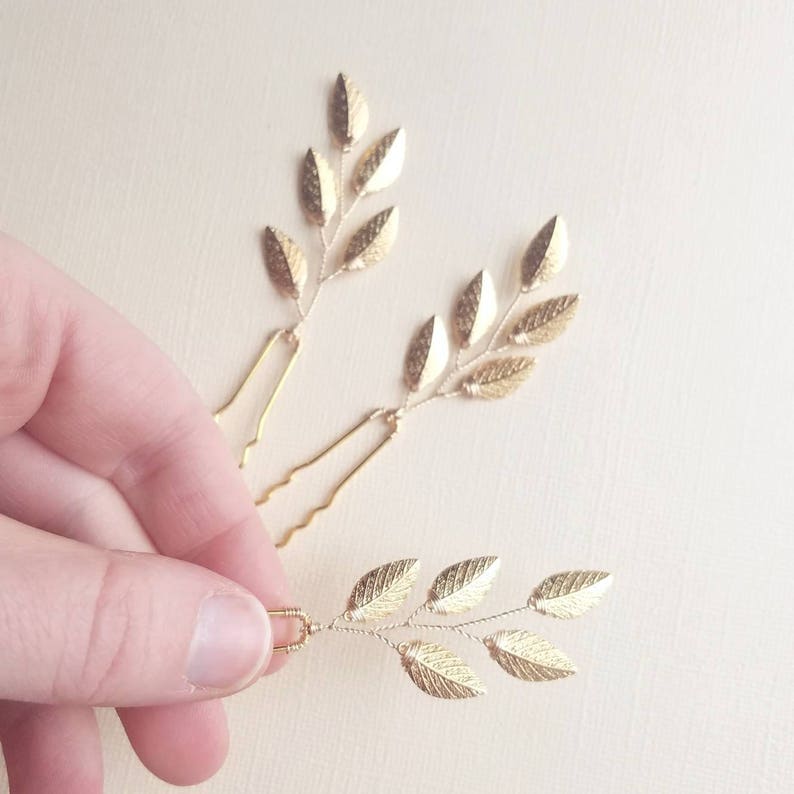 Gold Leaf Bridal Hair Pins, Leaf Hair Comb, Bridal Headpiece, Bridal Hair piece, Bridal Hair Vine, Gold Wedding Hair Comb, Leaf Hair pins image 4