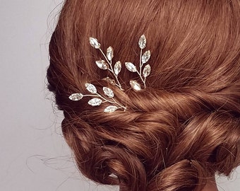 Rhinestone Hair Pins For Wedding, Bridal Hair Vine, Leaf Hair Pieces, Gold Wedding Hair Clip, Crystal Wedding Hair Comb, Bridal Headpieces