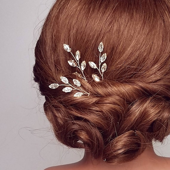 Rhinestone Hair Pins for Wedding, Bridal Hair Vine, Leaf 