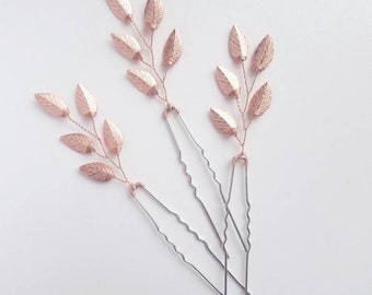 Bridal Hair Pins, Rose Gold Hair Comb, Wedding Hair Piece, Rose Gold Hair Vine, Leaf Hair Piece, Wedding Headpiece, Wedding Hair Clip