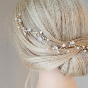 Opal Hair Vine, Pearl Hair Piece, Rhinestone Hair Accessory, Wedding Headband, Hair Jewelry