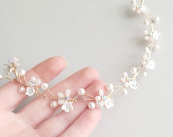 Flower Hair Vine, Wedding Hair Piece, Pearl Hair Accessory, Bridal Hair Comb, Wedding Headband