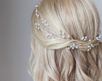Pearl Hair Vine, Baby's Breath Wedding Headpiece, Bridal Hair Vine, Babies Breath Hair Piece, , Wedding Headpiece, Bridal Headband