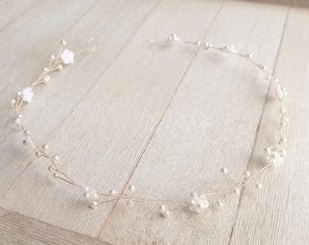 Bridal Hair Vine, Floral Hair Vine, Wedding Halo, Bridal Tiara, Wedding Hair Piece, Flower Headpiece, Pearl Tiara, Wedding Hair Vine