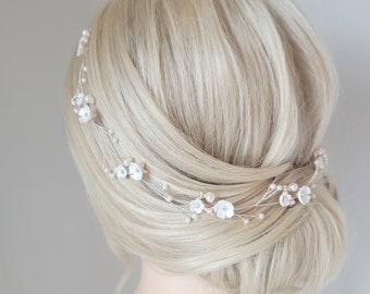 Flower Hair Vine, Wedding Hair Piece, Pearl Hair Jewelry, Wedding Hair Accessory, Bridal Tiara