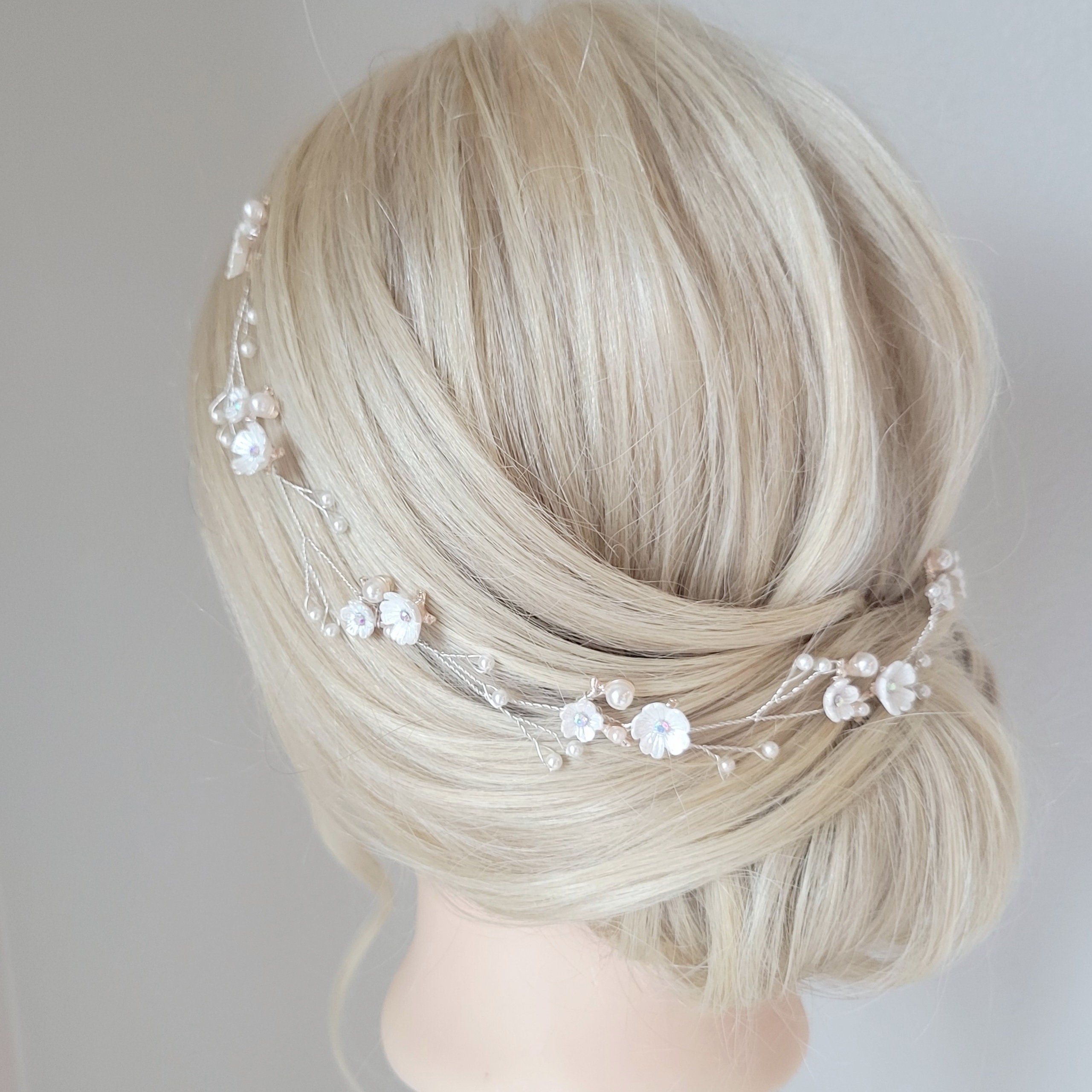 Flower Hair Vine Pearl Bridal Hair Piece Floral Wedding Headband Bridal Hair Gif Hair Vines - Bridal hair vines, crystal vines, pearl hair  main image 2