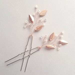 Horquillas de oro rosa, tocado de boda, peineta de novia, tocado de boda, enredadera de hojas, tocado de oro rosa