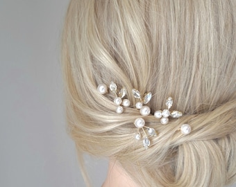 Pearl Hair Pins, Bridal Pearl Hair Pins, Wedding Hair Comb, Gold Pearl Hair Clip, Bridesmaid Hair