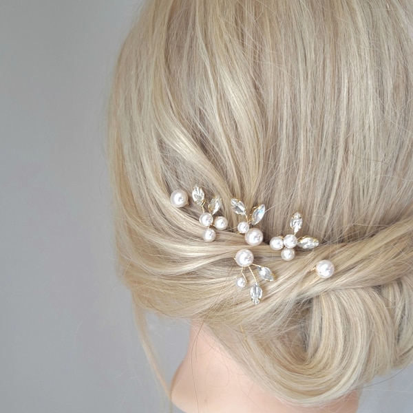 Pearl Hair Pins, Bridal Pearl Hair Pins, Wedding Hair Comb, Gold Pearl Hair Clip, Bridesmaid Hair