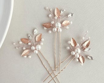 Rose Gold Hair Piece, Bridal Hair Comb, Bridal Hair Piece, Wedding Head Piece, Hair Vine, Leaf Hair Pins, Wedding Hair Comb