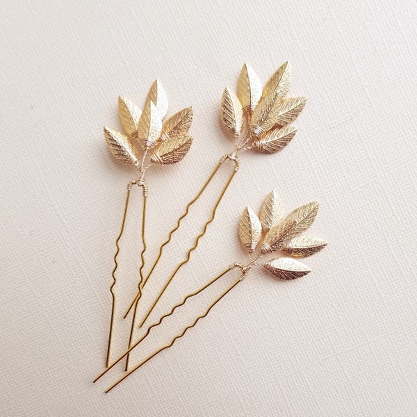 Gold Leaf Hair Pins, Gold Vine Hairpieces, Leaf Hair Comb, Wedding Hair Pieces, Leaf Headpiece, Gold Hairpins, Bridal Hair Comb