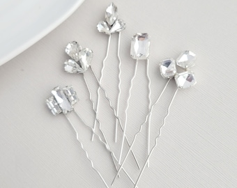 Rhinestone Hair Pins, Simple Bridal Hair Pin, Wedding Hair Piece, Crystal Hair Comb, Jeweled Hair Pieces