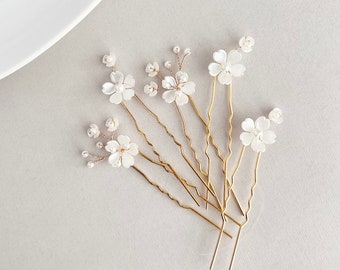 Peigne à cheveux fleur doré, épingles à cheveux fleur de mariage, morceau de cheveux de mariée, accessoire pour cheveux floral, bouquetière, barrette à cheveux de mariée