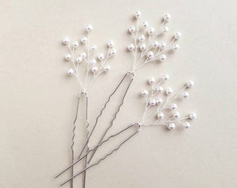 Baby's Breath Wedding Hair Piece, Pearl Bridal Hair Vine, Beaded Hair Pins For Wedding, Babys Breath bridal Hair Clip