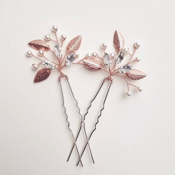 Rose Gold Hair Clip Bridal Leaf Hair Piece Rose Gold Head Etsy