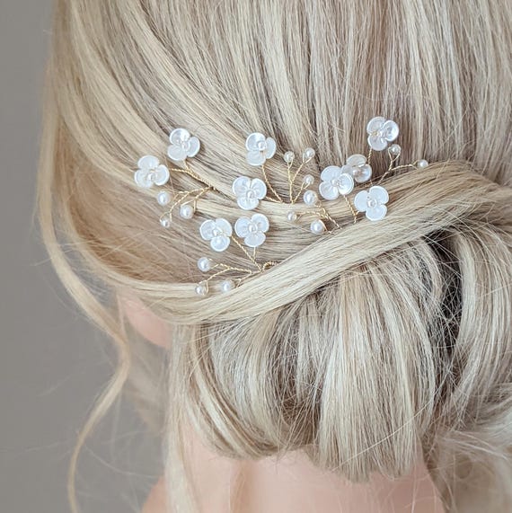 Flower Hair Pins for Bride, Pearl Bridal Hair Pieces  display picture 1